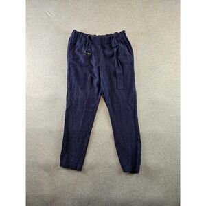 Sessun Health Pants Women's 40 Navy‎ Tapered Belted Linen Blend Mid Rise Pockets